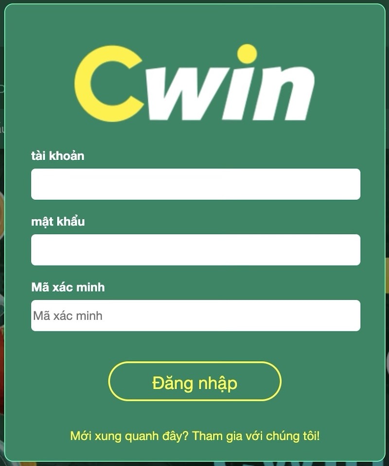 Thông tin để đăng nhập vào trang chủ Cwin